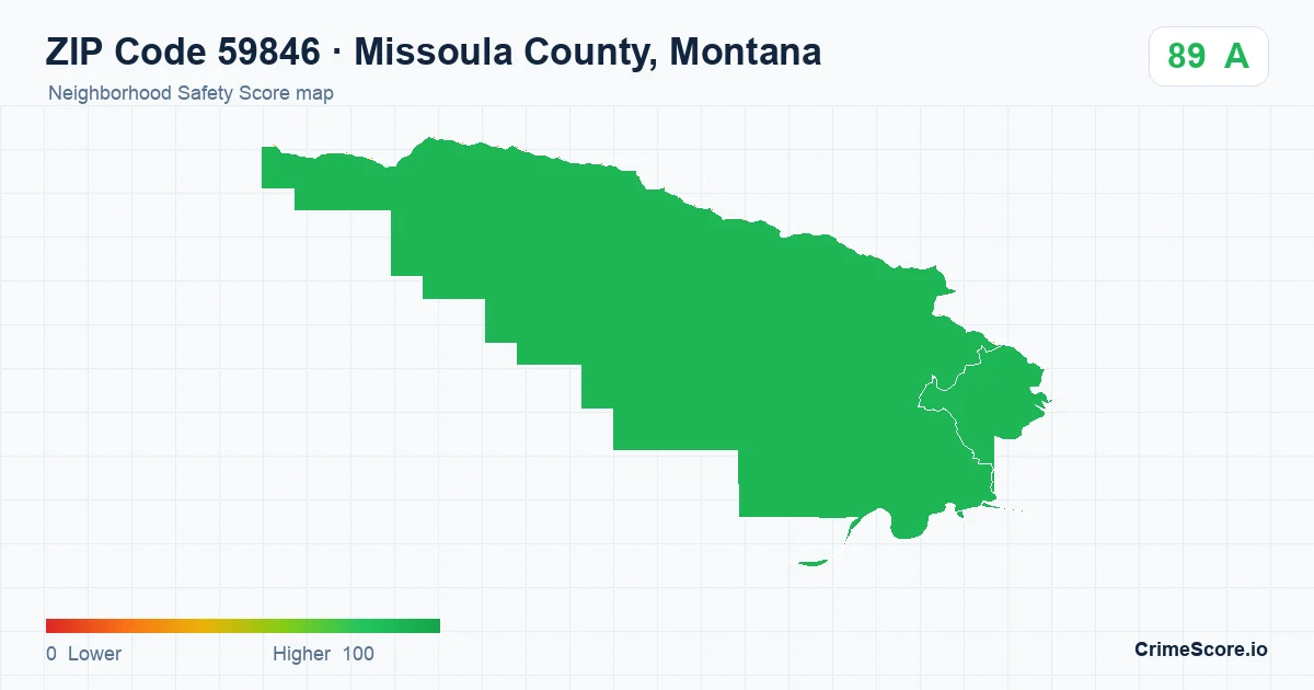 ZIP Code 59846 in Missoula County, Montana neighborhood Safety Score map