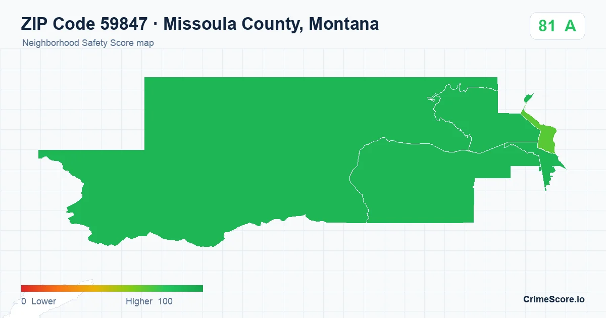 ZIP Code 59847 in Missoula County, Montana neighborhood Safety Score map