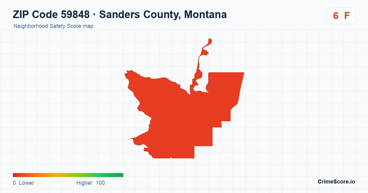 ZIP Code 59848 in Sanders County, Montana neighborhood Safety Score map
