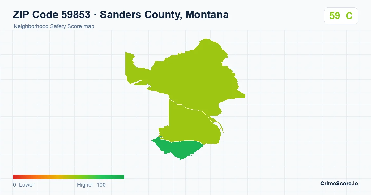 ZIP Code 59853 in Sanders County, Montana neighborhood Safety Score map