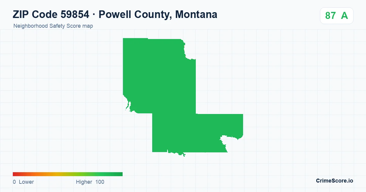 ZIP Code 59854 in Powell County, Montana neighborhood Safety Score map