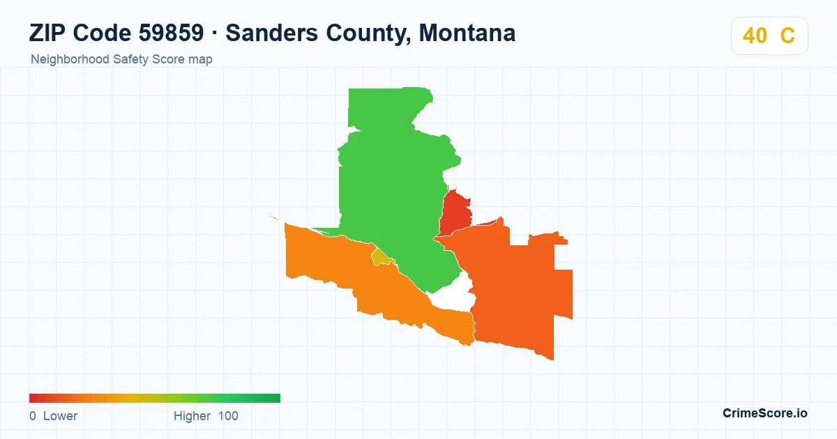 ZIP Code 59859 in Sanders County, Montana neighborhood Safety Score map