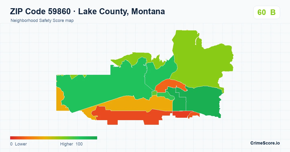 ZIP Code 59860 in Lake County, Montana neighborhood Safety Score map