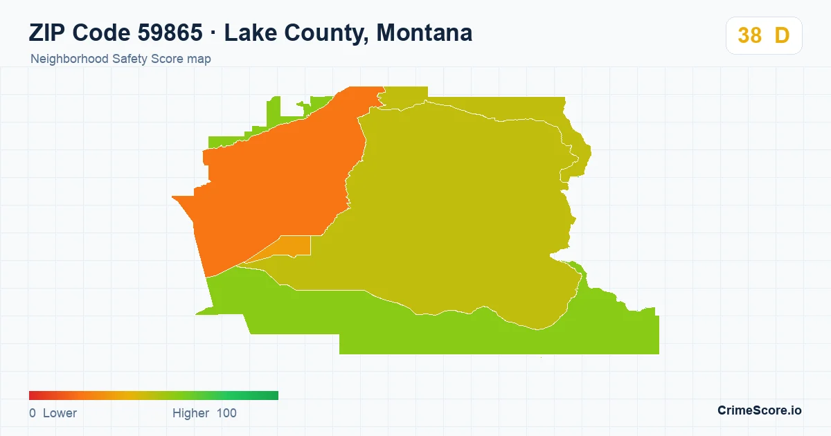 ZIP Code 59865 in Lake County, Montana neighborhood Safety Score map