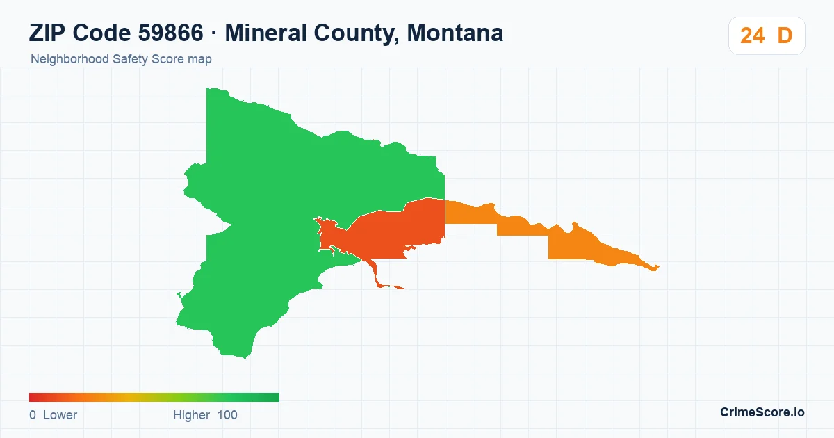 ZIP Code 59866 in Mineral County, Montana neighborhood Safety Score map