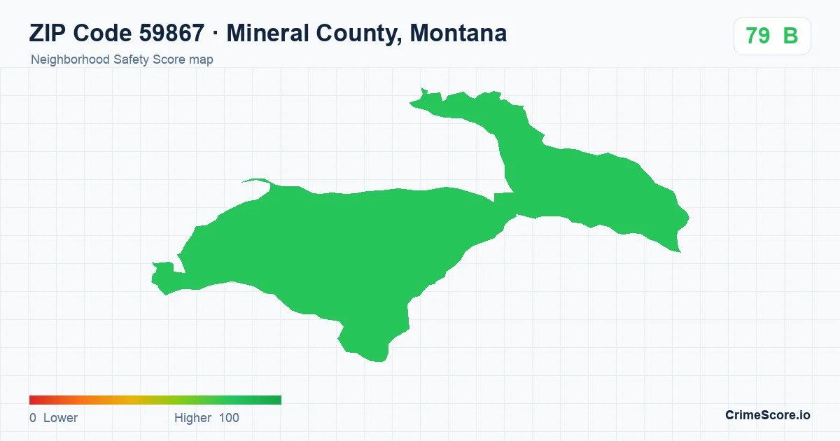 ZIP Code 59867 in Mineral County, Montana neighborhood Safety Score map