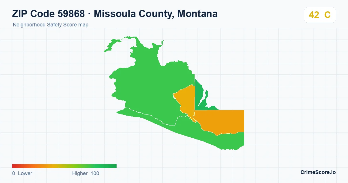 ZIP Code 59868 in Missoula County, Montana neighborhood Safety Score map