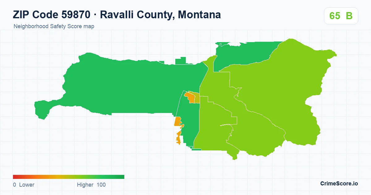ZIP Code 59870 in Ravalli County, Montana neighborhood Safety Score map