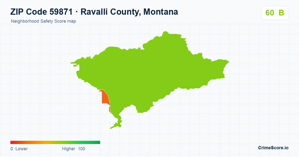 ZIP Code 59871 in Ravalli County, Montana neighborhood Safety Score map