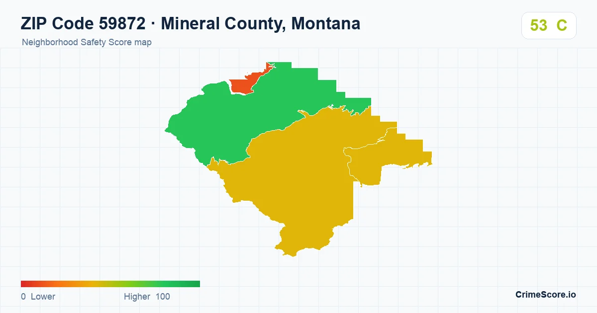 ZIP Code 59872 in Mineral County, Montana neighborhood Safety Score map