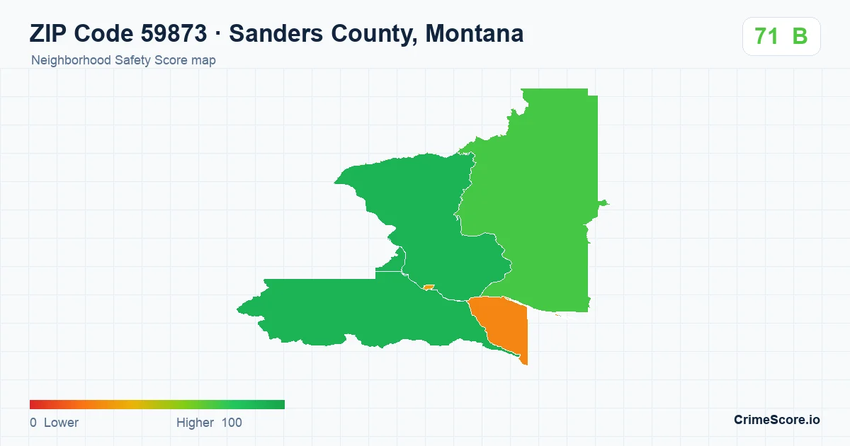 ZIP Code 59873 in Sanders County, Montana neighborhood Safety Score map