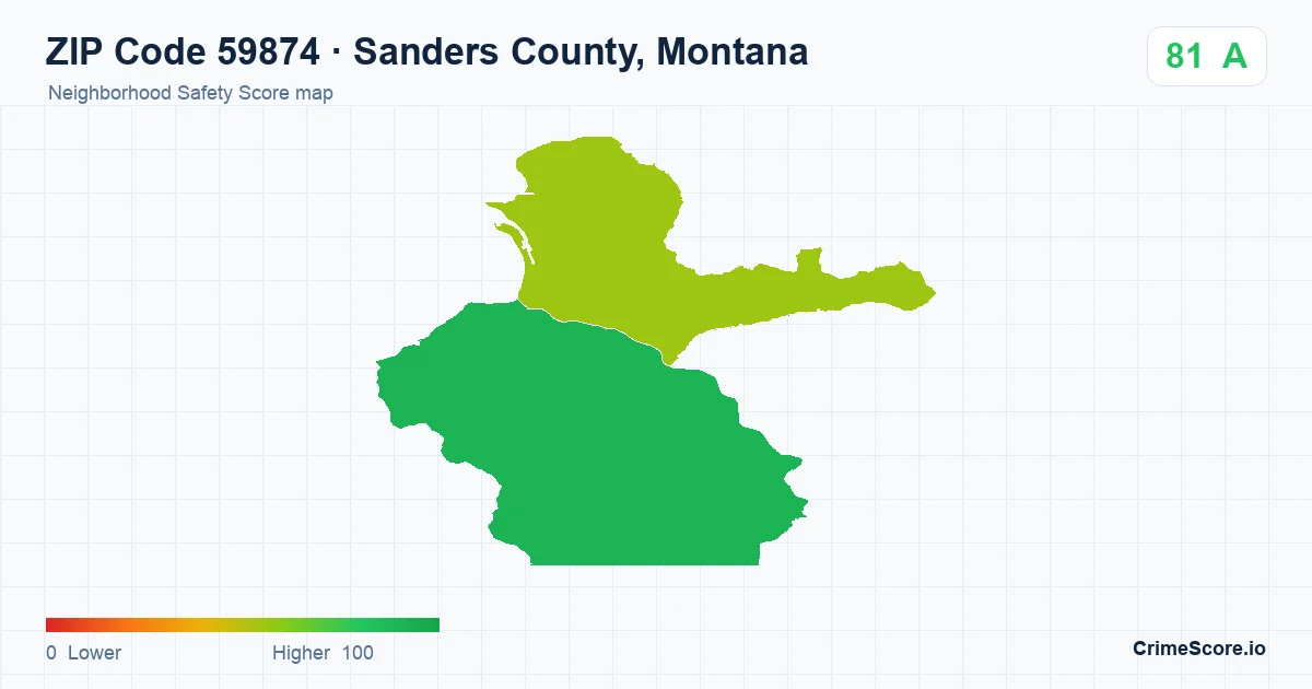 ZIP Code 59874 in Sanders County, Montana neighborhood Safety Score map