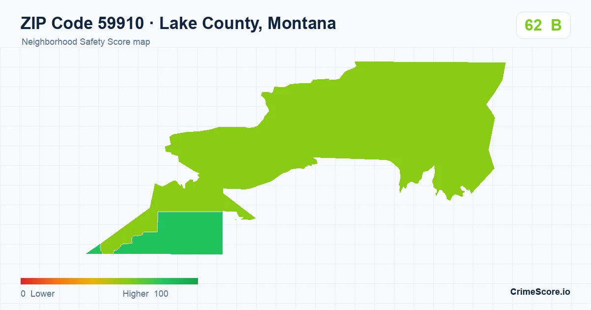 ZIP Code 59910 in Lake County, Montana neighborhood Safety Score map