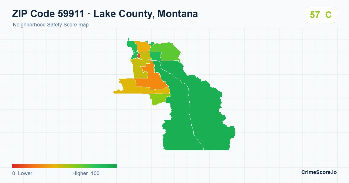 ZIP Code 59911 in Lake County, Montana neighborhood Safety Score map
