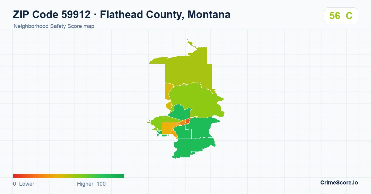 ZIP Code 59912 in Flathead County, Montana neighborhood Safety Score map