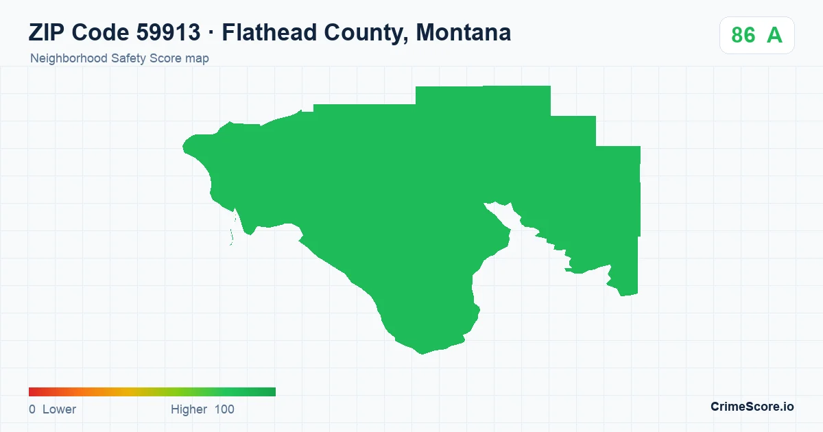 ZIP Code 59913 in Flathead County, Montana neighborhood Safety Score map