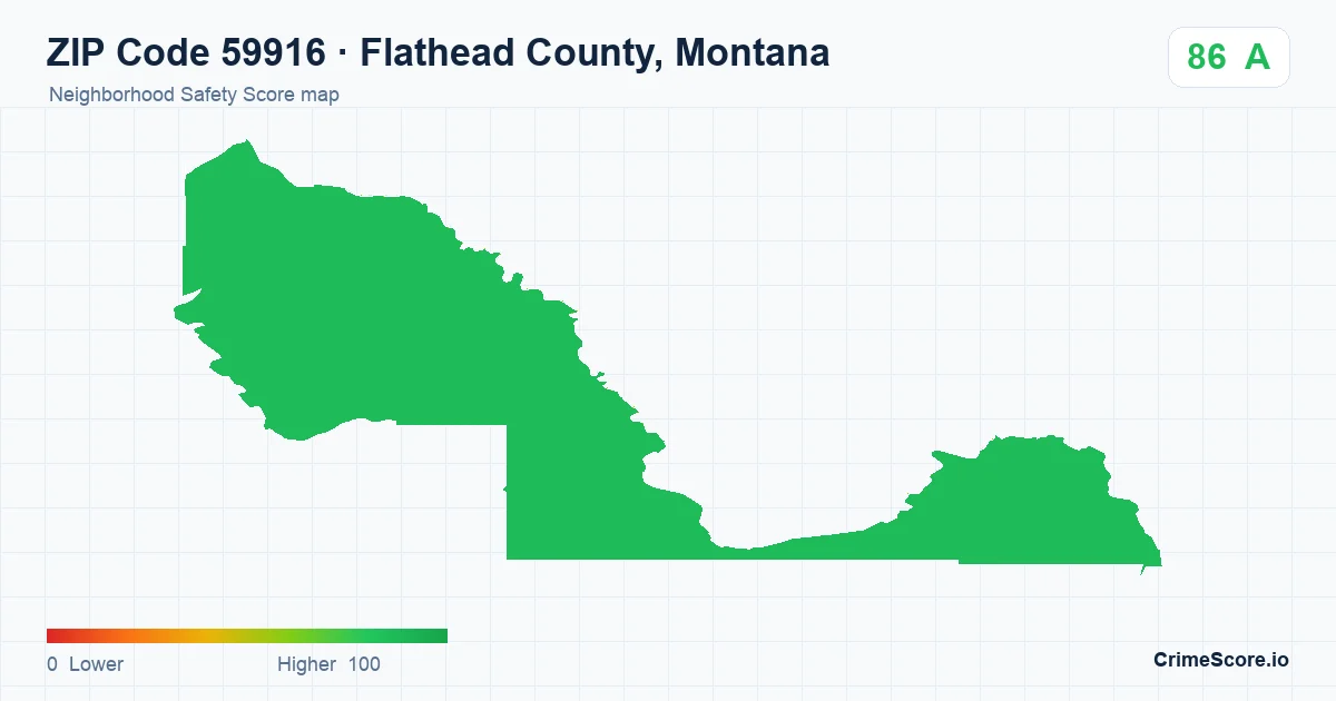 ZIP Code 59916 in Flathead County, Montana neighborhood Safety Score map