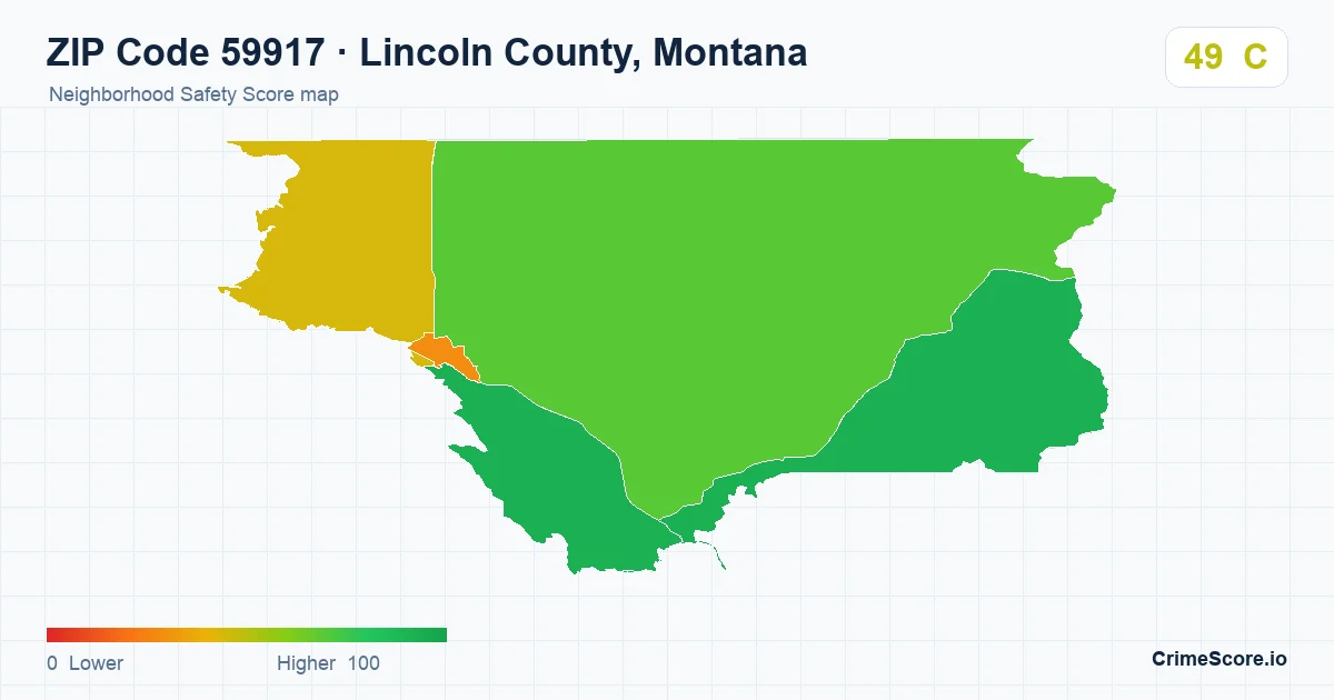 ZIP Code 59917 in Lincoln County, Montana neighborhood Safety Score map