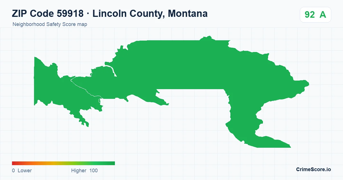 ZIP Code 59918 in Lincoln County, Montana neighborhood Safety Score map