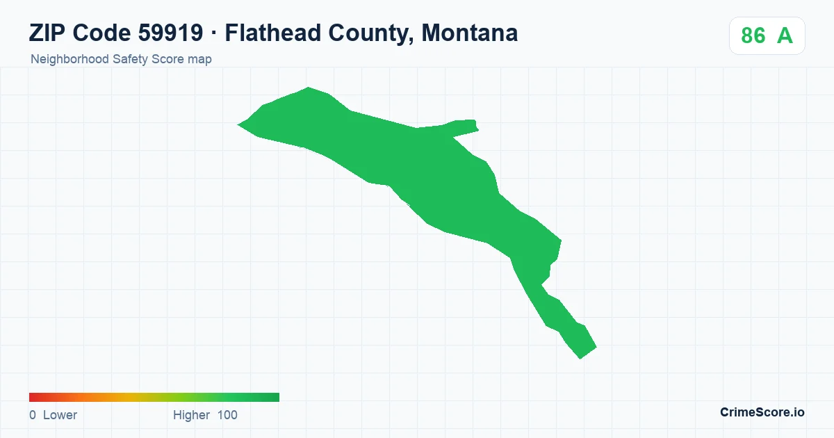 ZIP Code 59919 in Flathead County, Montana neighborhood Safety Score map