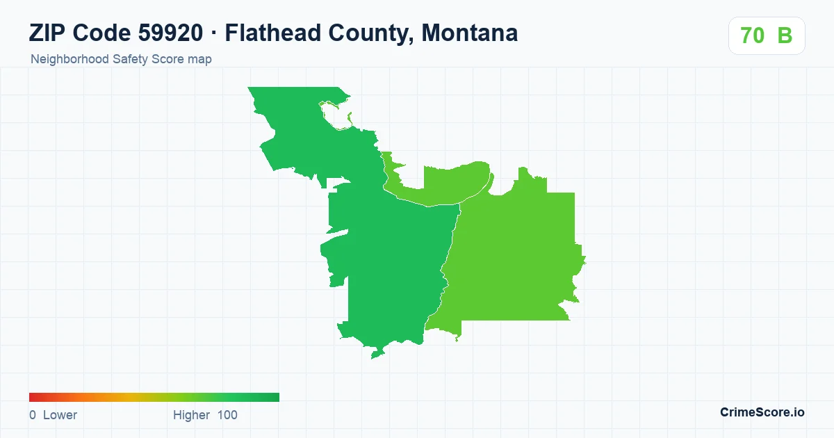 ZIP Code 59920 in Flathead County, Montana neighborhood Safety Score map