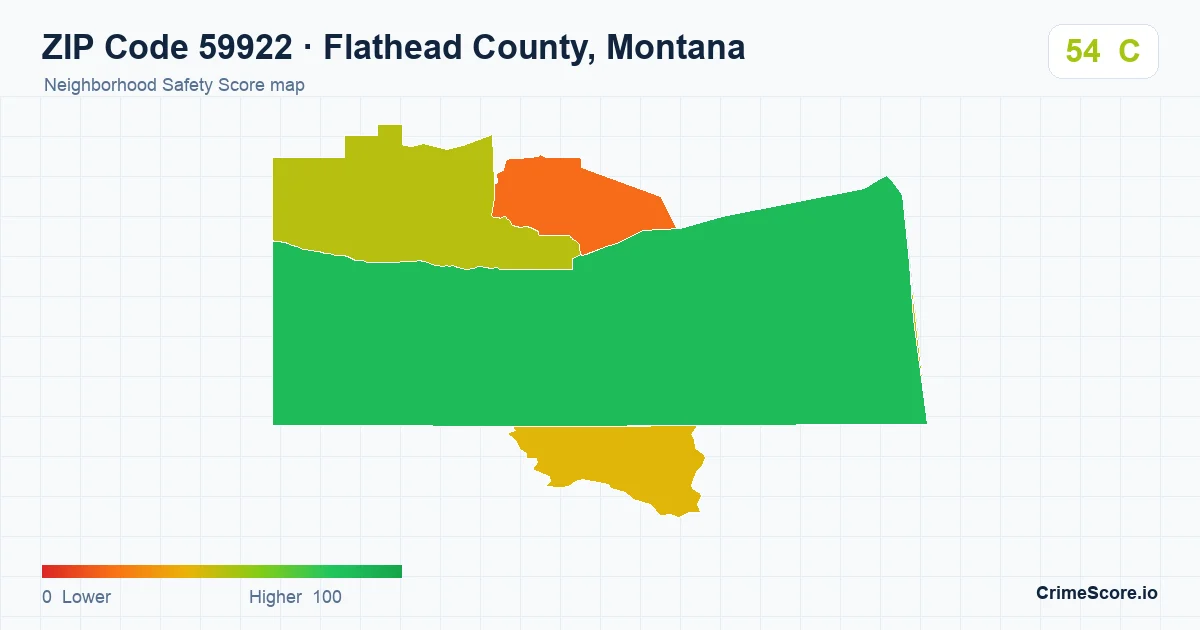 ZIP Code 59922 in Flathead County, Montana neighborhood Safety Score map