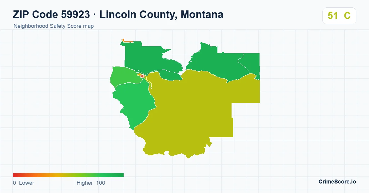 ZIP Code 59923 in Lincoln County, Montana neighborhood Safety Score map