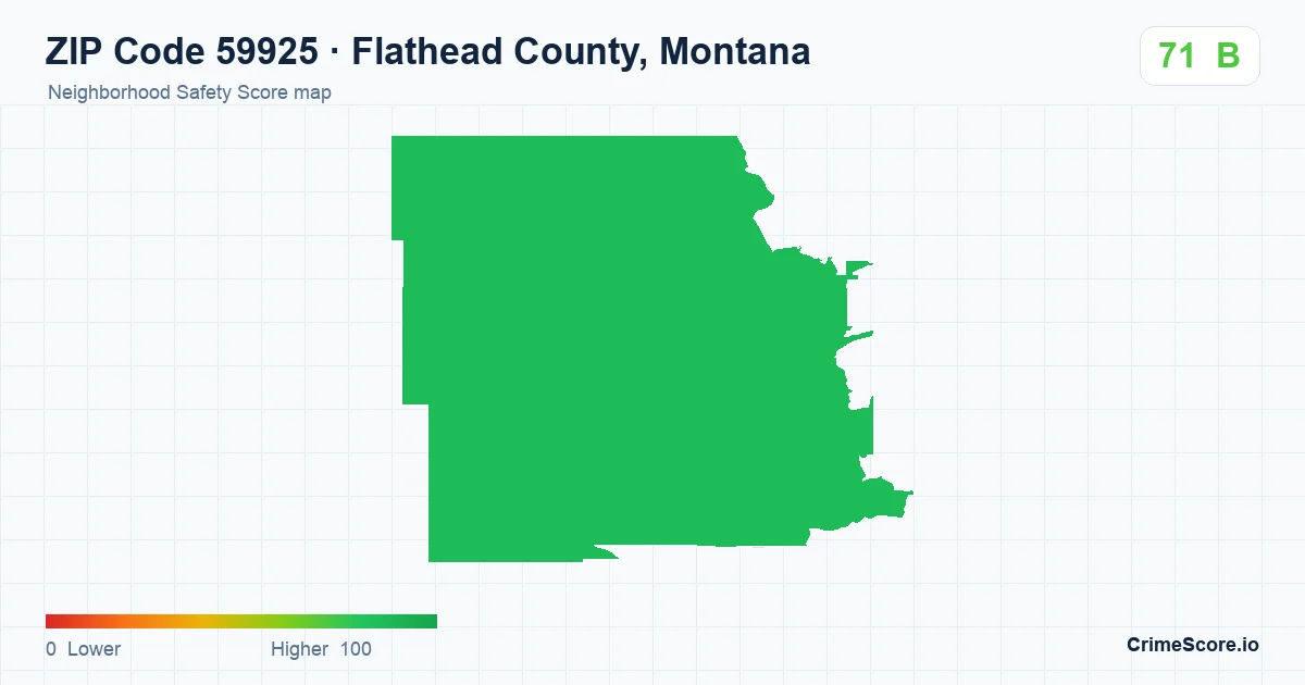 ZIP Code 59925 in Flathead County, Montana neighborhood Safety Score map