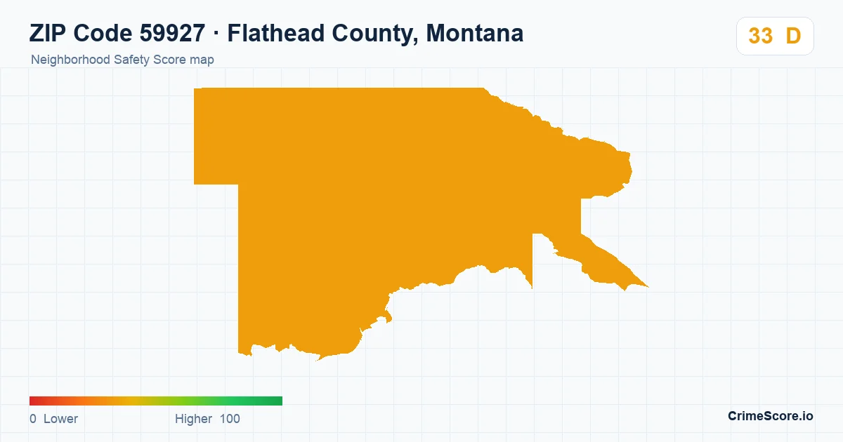 ZIP Code 59927 in Flathead County, Montana neighborhood Safety Score map