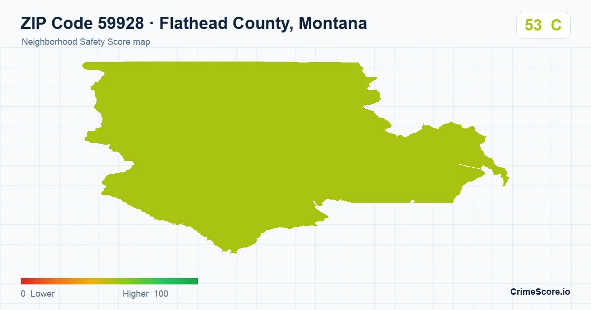 ZIP Code 59928 in Flathead County, Montana neighborhood Safety Score map