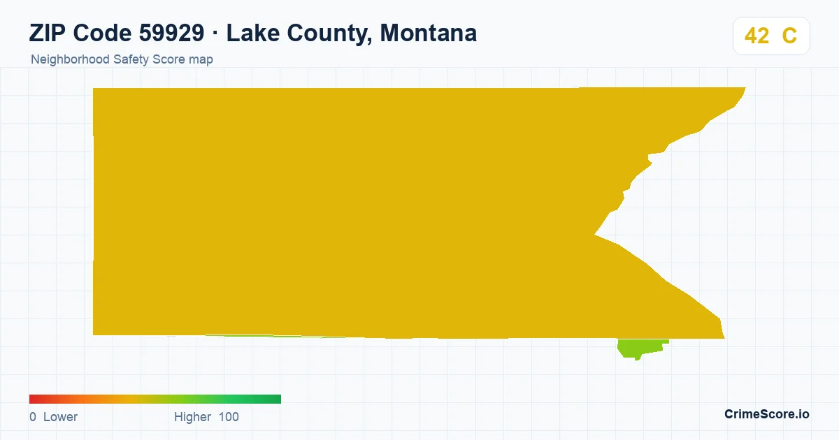 ZIP Code 59929 in Lake County, Montana neighborhood Safety Score map