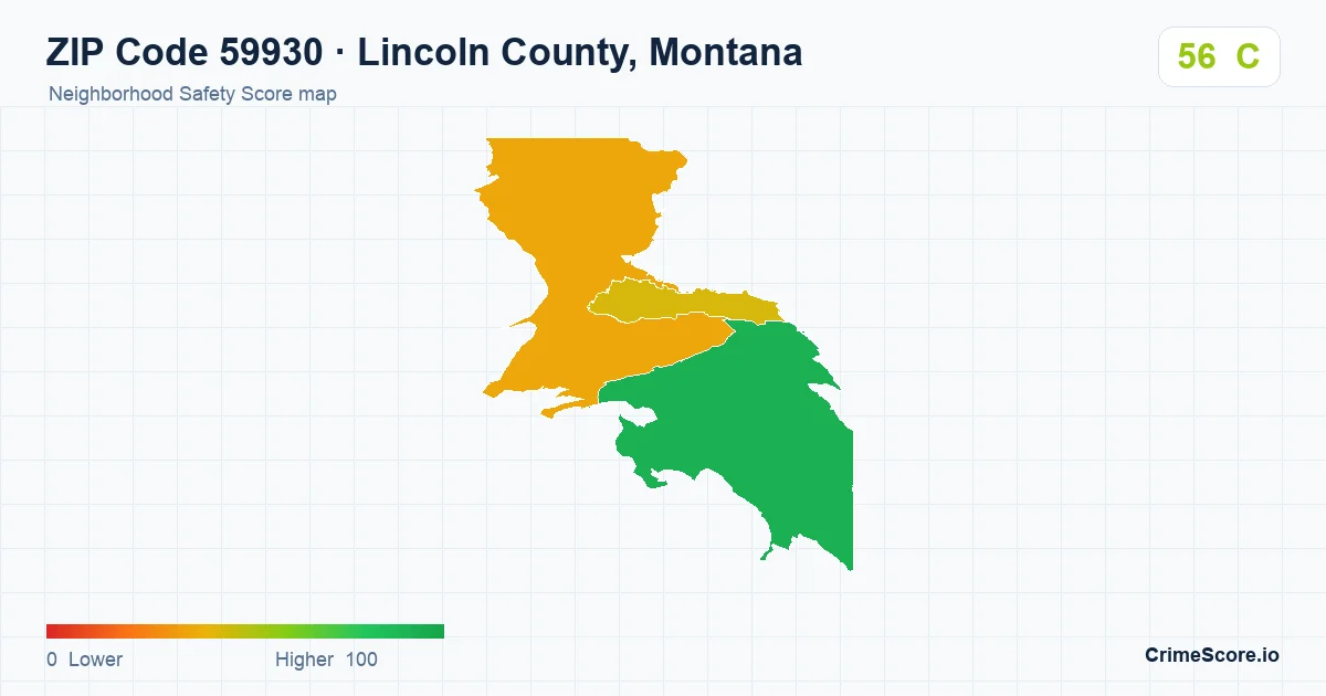ZIP Code 59930 in Lincoln County, Montana neighborhood Safety Score map