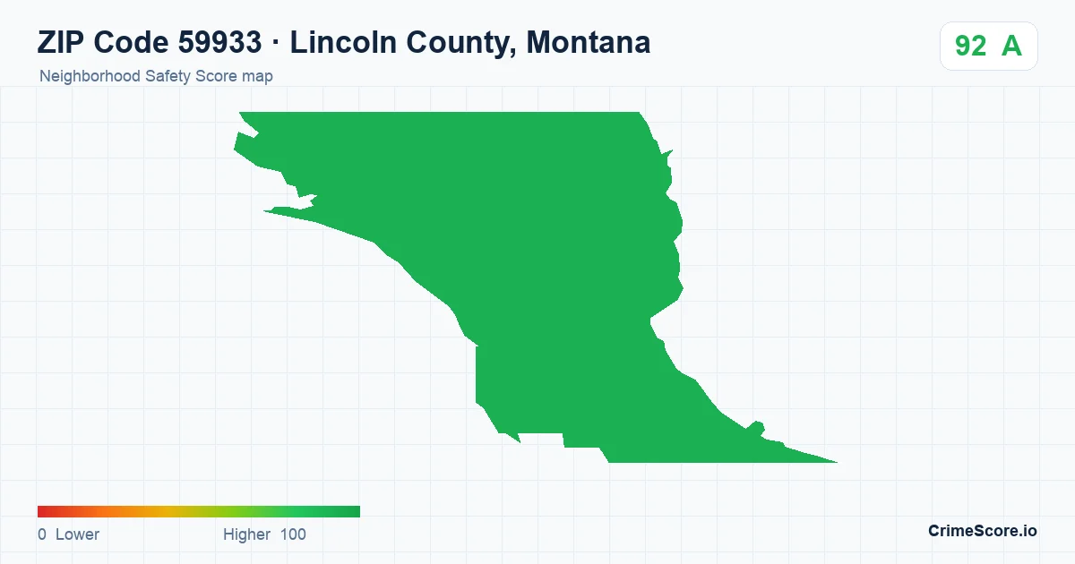 ZIP Code 59933 in Lincoln County, Montana neighborhood Safety Score map
