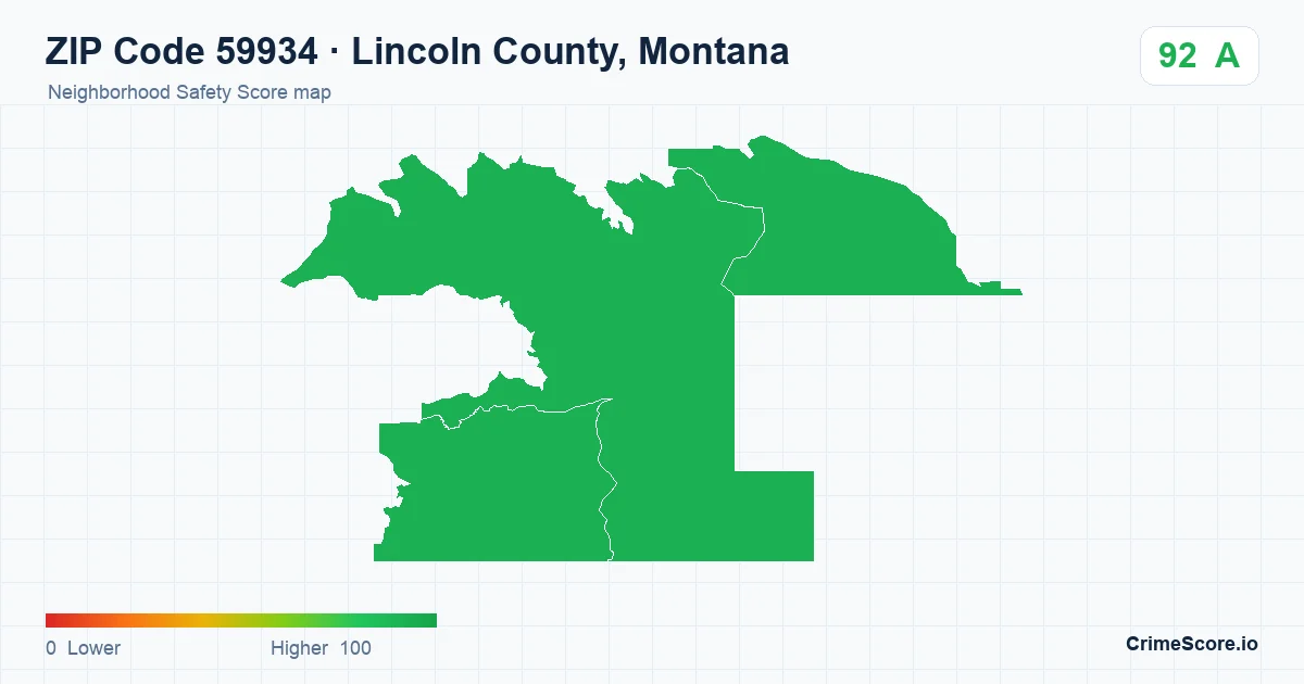 ZIP Code 59934 in Lincoln County, Montana neighborhood Safety Score map