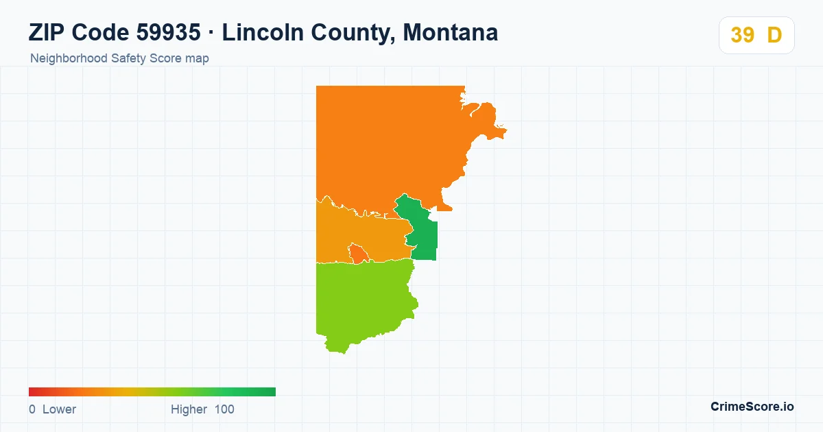 ZIP Code 59935 in Lincoln County, Montana neighborhood Safety Score map