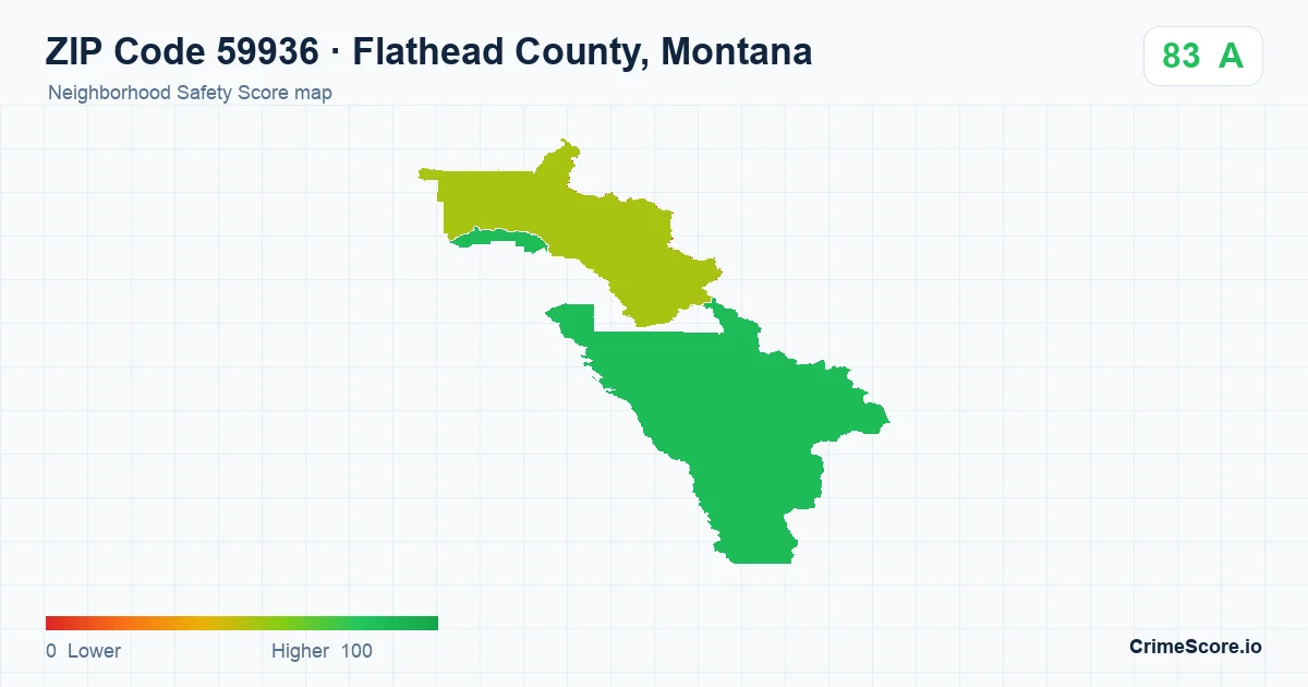 ZIP Code 59936 in Flathead County, Montana neighborhood Safety Score map
