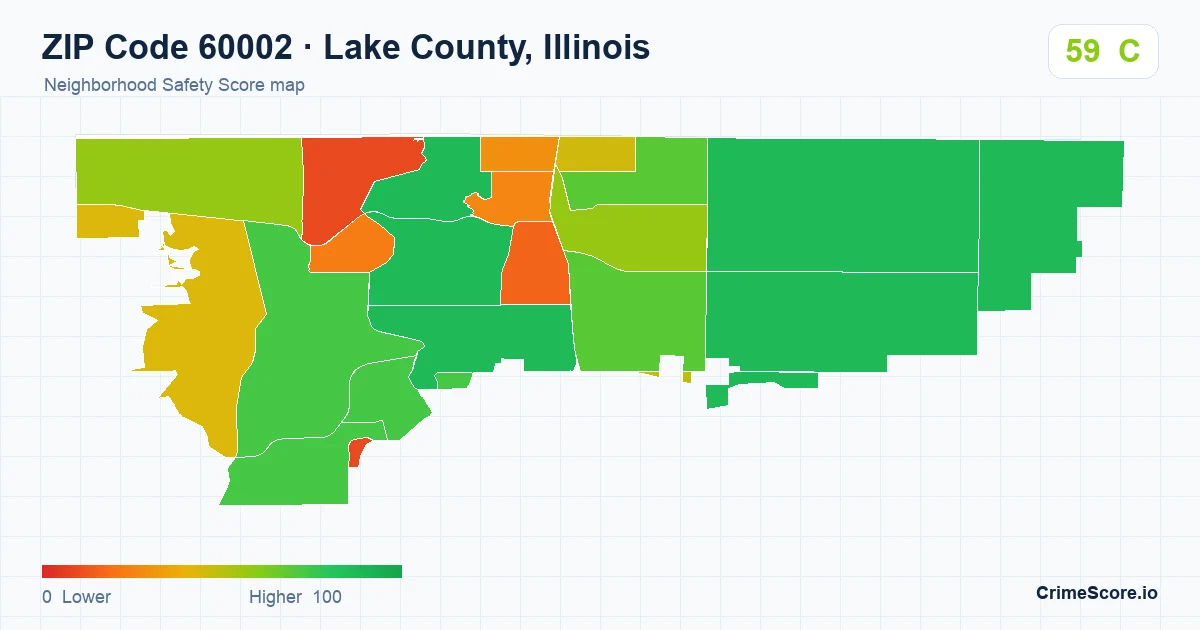 ZIP Code 60002 in Lake County, Illinois neighborhood Safety Score map