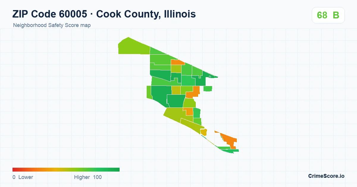 ZIP Code 60005 in Cook County, Illinois neighborhood Safety Score map