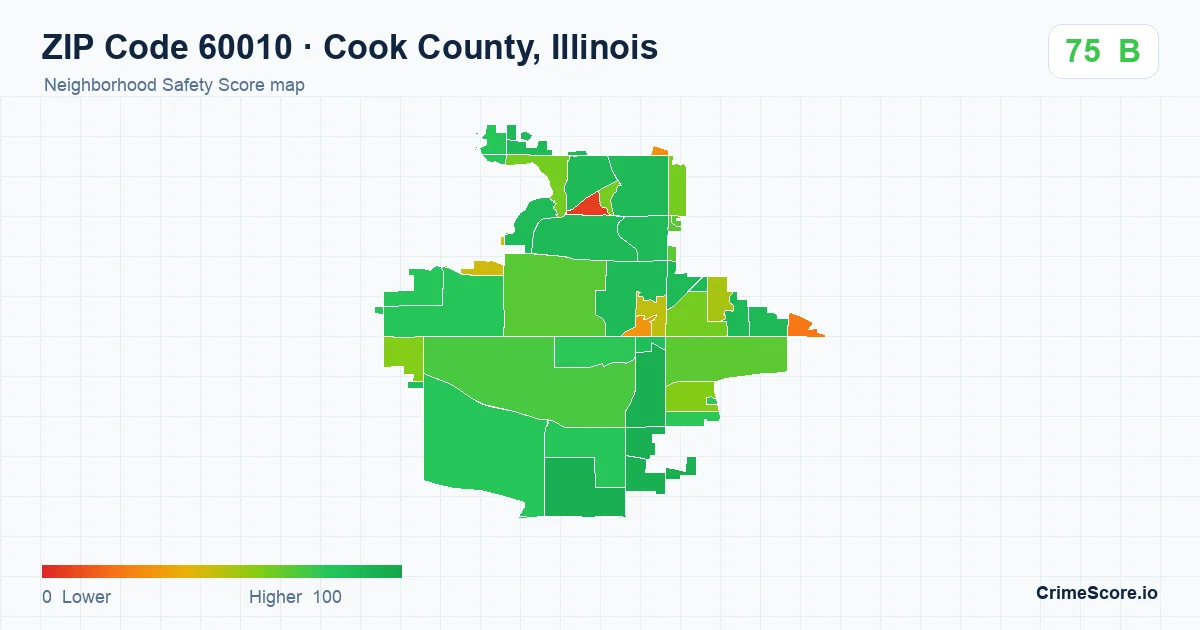 ZIP Code 60010 in Cook County, Illinois neighborhood Safety Score map