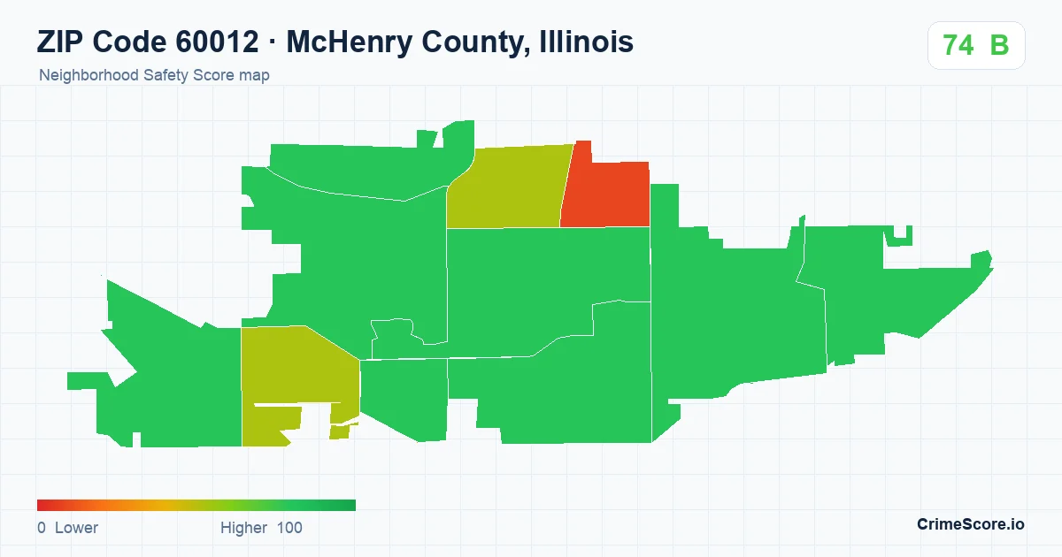 ZIP Code 60012 in McHenry County, Illinois neighborhood Safety Score map