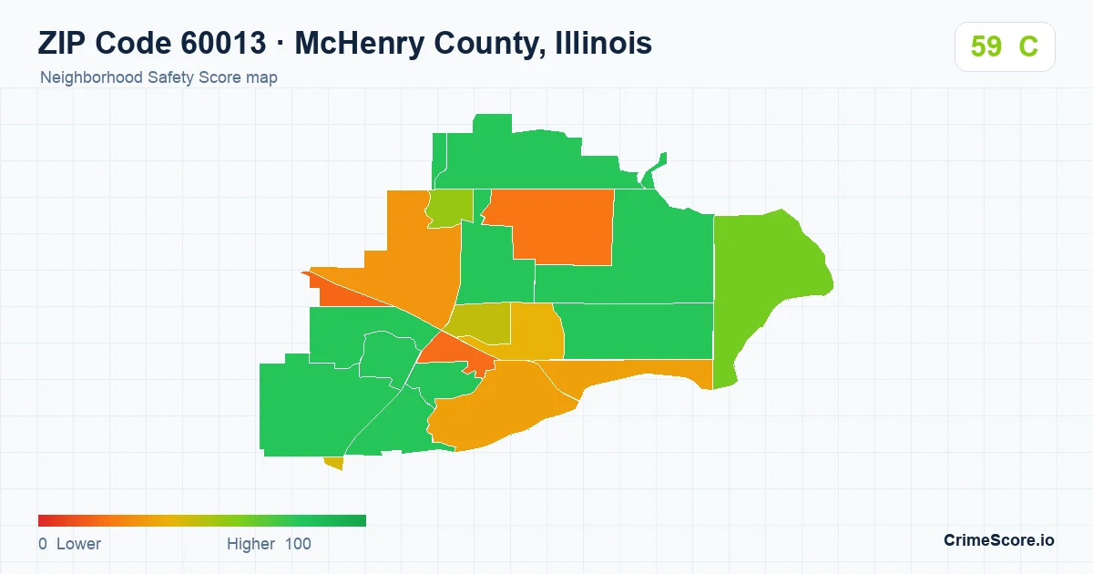 ZIP Code 60013 in McHenry County, Illinois neighborhood Safety Score map
