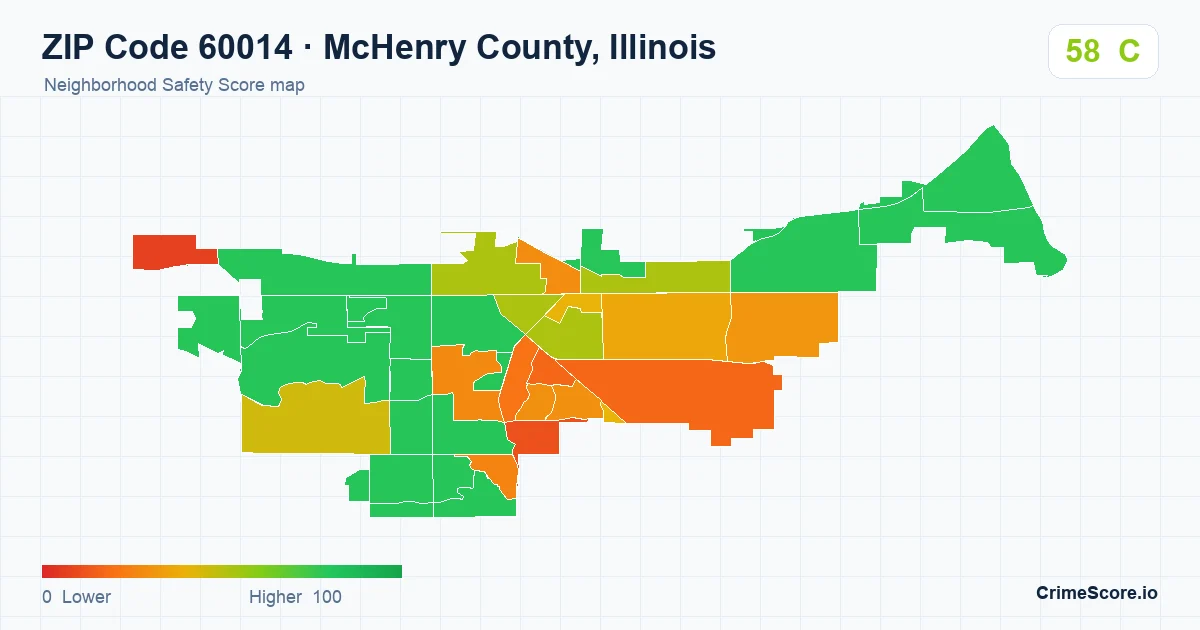 ZIP Code 60014 in McHenry County, Illinois neighborhood Safety Score map