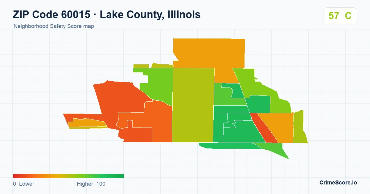 ZIP Code 60015 in Lake County, Illinois neighborhood Safety Score map