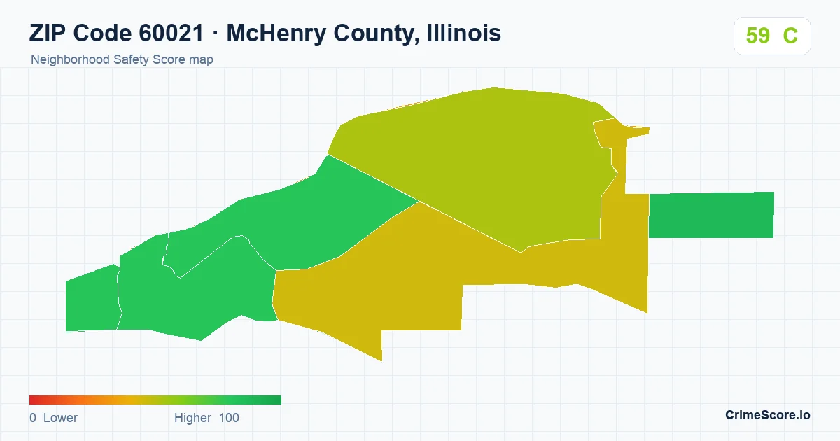 ZIP Code 60021 in McHenry County, Illinois neighborhood Safety Score map