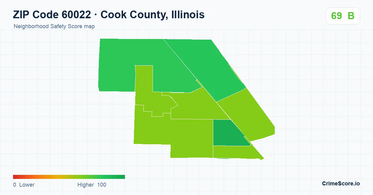 ZIP Code 60022 in Cook County, Illinois neighborhood Safety Score map