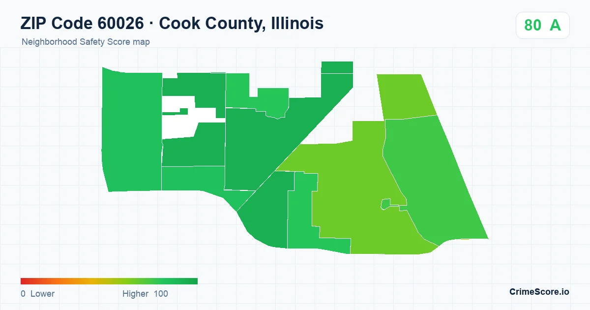ZIP Code 60026 in Cook County, Illinois neighborhood Safety Score map