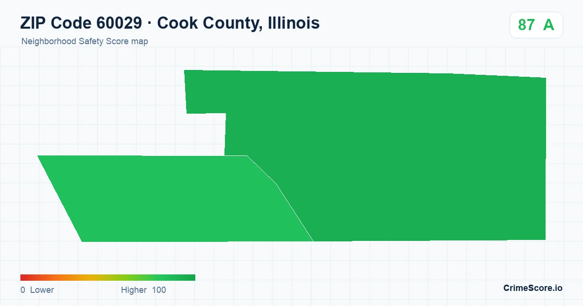ZIP Code 60029 in Cook County, Illinois neighborhood Safety Score map