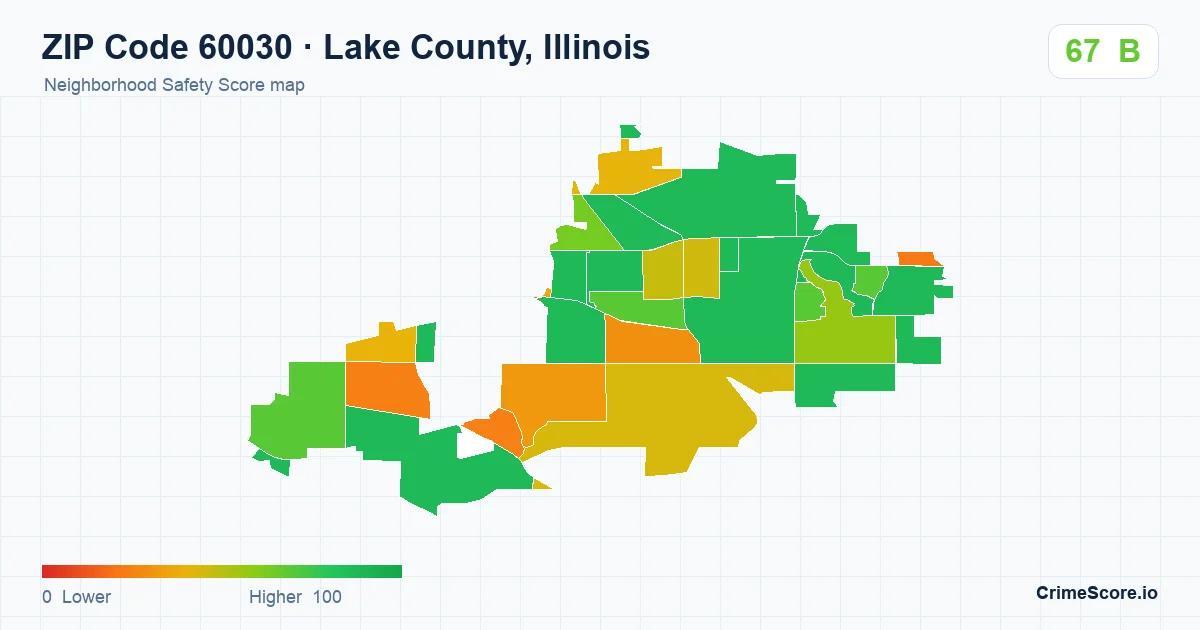 ZIP Code 60030 in Lake County, Illinois neighborhood Safety Score map