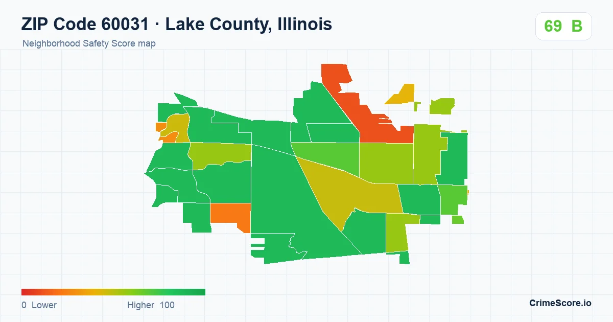 ZIP Code 60031 in Lake County, Illinois neighborhood Safety Score map