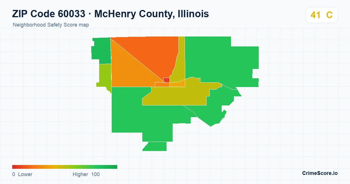 ZIP Code 60033 in McHenry County, Illinois neighborhood Safety Score map
